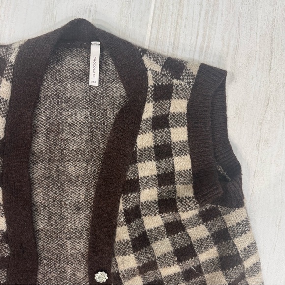 SOLD Chocolate Check Embellished Sweater Vest - Size: Medium - Picture 2 of 5